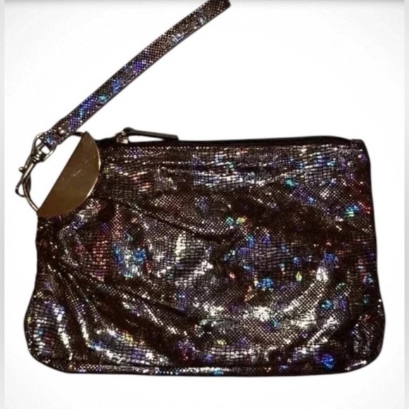 Mirror Mirror Handbags - MIRROR MIRROR Iridescent Metallic Vintage Wristlet Evening Bag Pewter